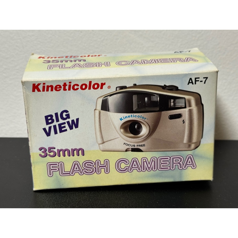 Kineticolor AF-7 35mm Flash Camera Big View Focus Free Vintage New in Box Gold